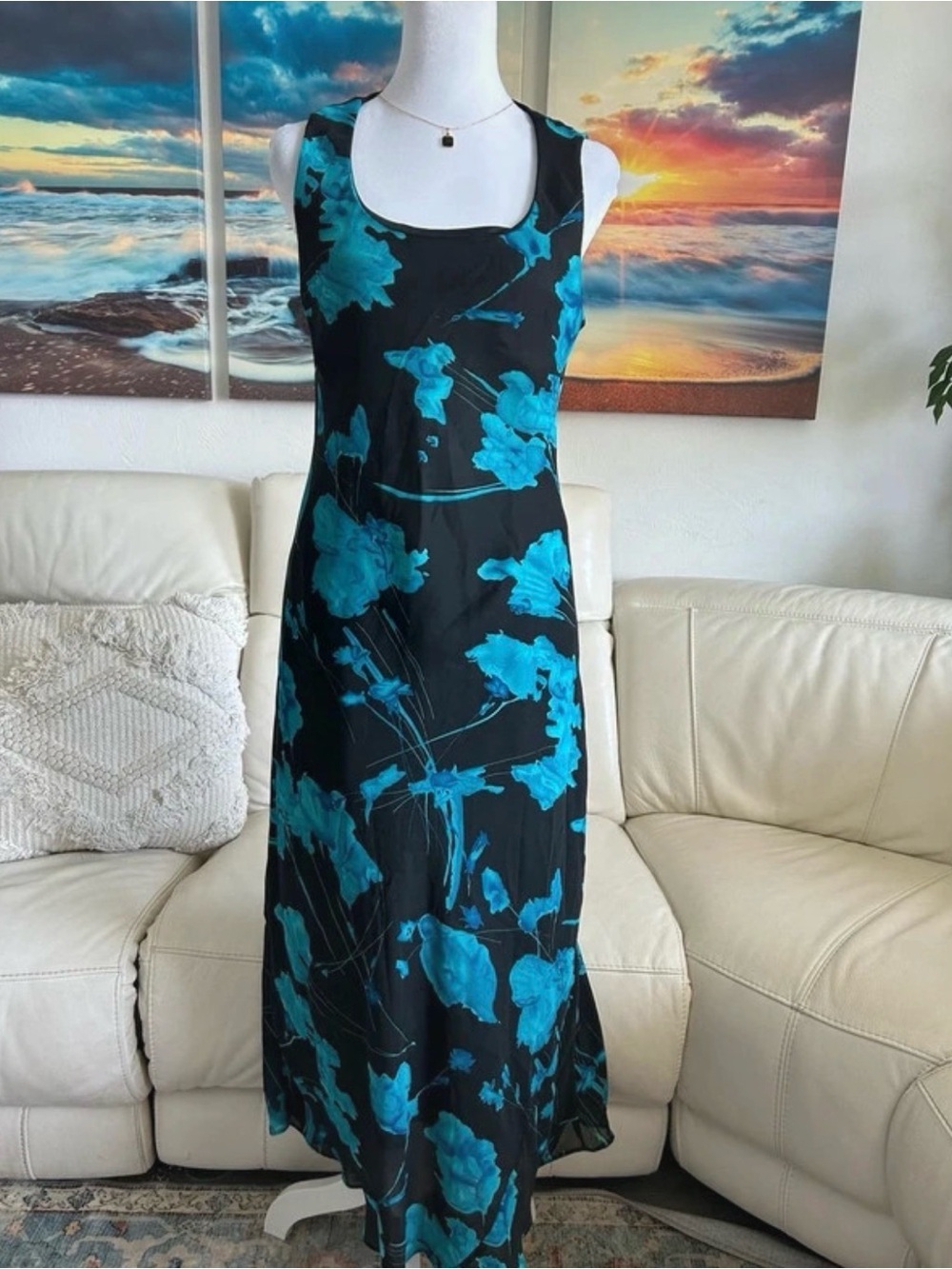 Premier Black Maxi Dress with Teal Floral Print